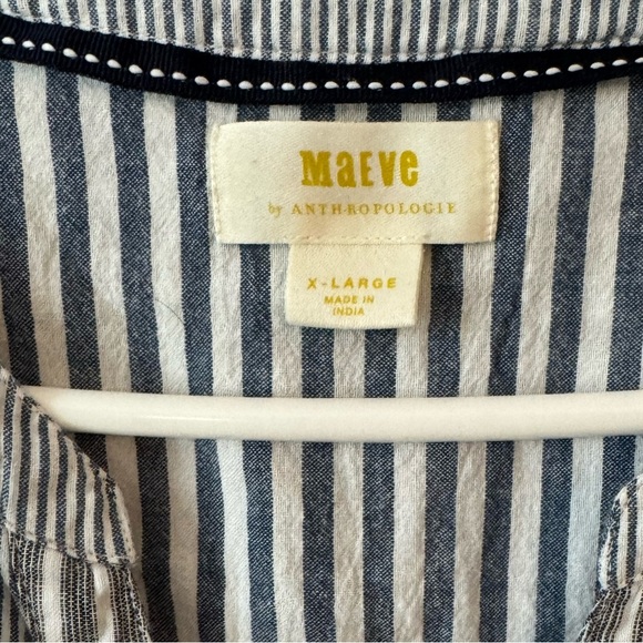 Maeve Anthropologie Size XL Zoe Swing Top Striped Patchwork Oversized Blue White - Picture 4 of 16